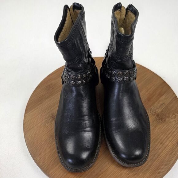 Frye Harness Boots Shoes Womens Size 6.5 Black Leather Studded Moto Western Zip - Picture 5 of 15